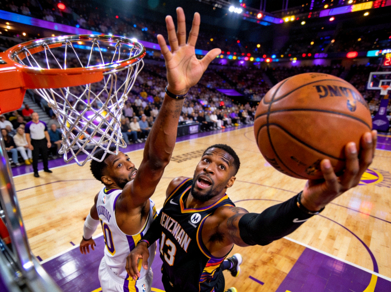NBA篮球比赛空中扣篮精彩画面 - 球员对抗瞬间